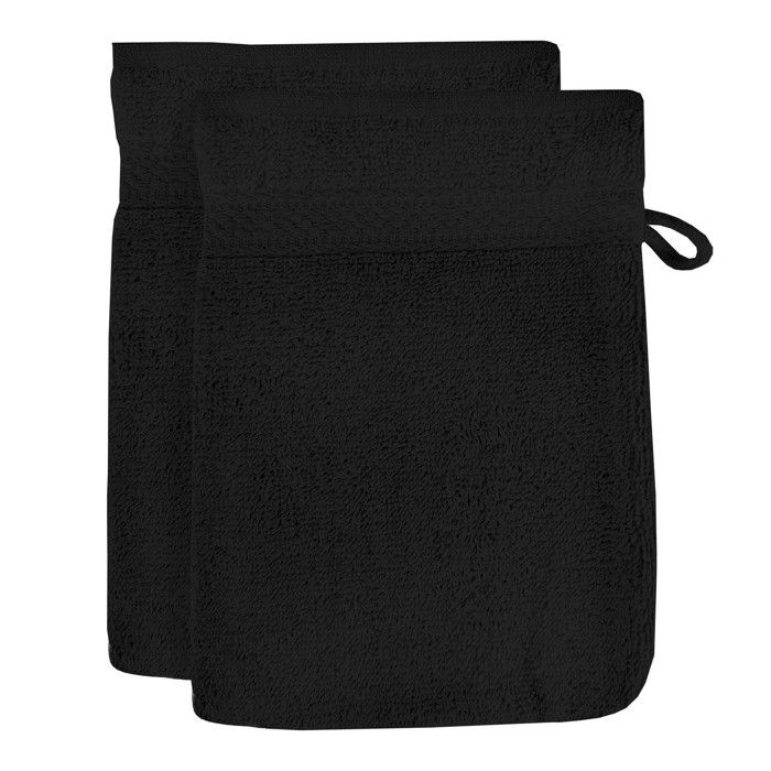 Lot de 2 gants de toilette en coton 500 gr/m2 16x21 cm LAGUNE noir, par Soleil d'ocre
