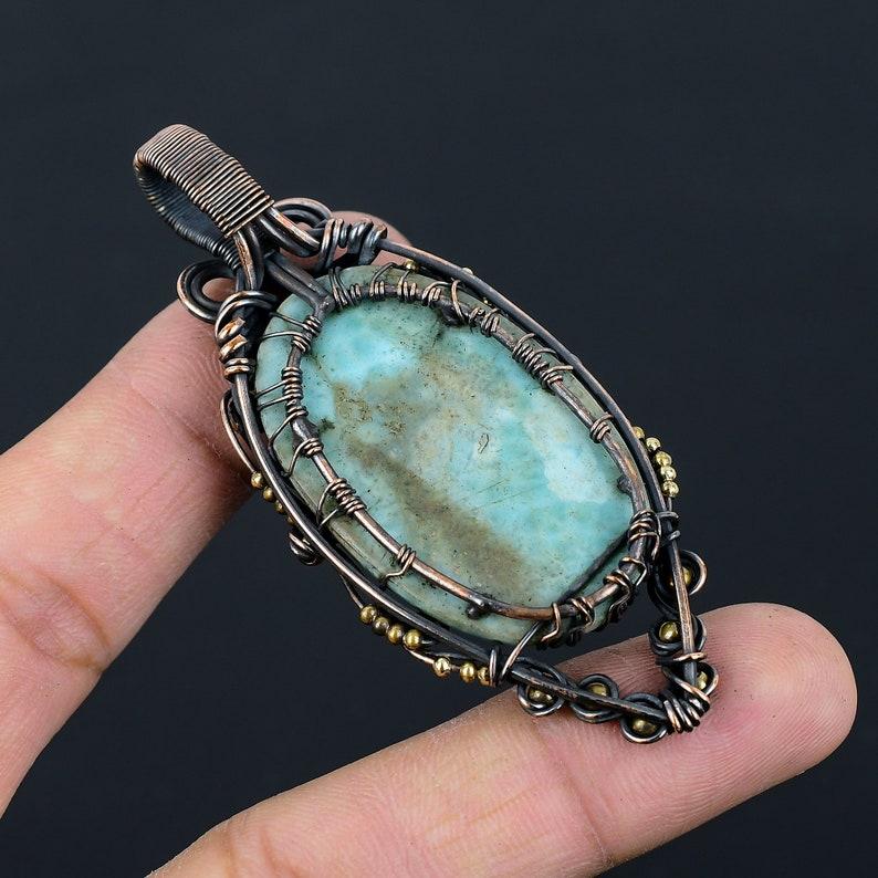 Larimar Tree of Life Pendant Copper Wire Wrapped Pendant Larimar Gemstone Pendant Copper Handmade Pendant Gift For Her Larimar Jewelry