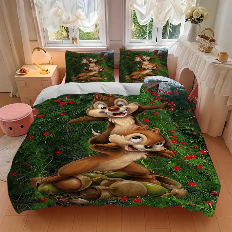 Cartoon Chipmunks Nature Print 3Pcs Bedding Set,Duvet Cover with 2 Bedro,Pillowcase Home Birthday Gift