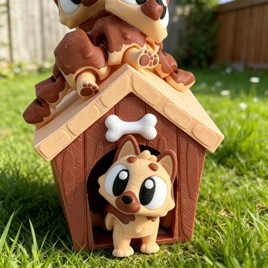 3D Printed Dog House Figurine Movable Joints Mini Puppy Figure Statue Stress Relief Fidget Toy Home Office Desktop Decoration