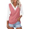 Women's Casual Fashion Sexy Comfortable V-neck Stitching Color Three-quarter Sleeve Top
