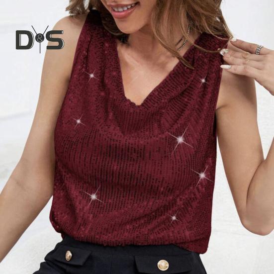 Женские топы без рукавов с пайетками и V-образным вырезом, блестящие блузки, сексуальные топы на бретельках для коктейльной вечеринки, клубной одежды, вечеринки