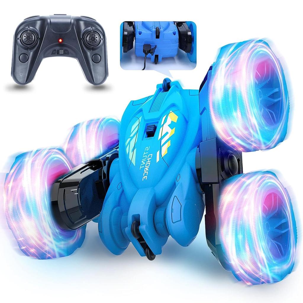 ROBOT PLAZA RC Off-Road Car with Light-Up Tires, 4WD, Rotating, Double-Sided Operation, 4-Wheel Drive, Birthday Gift for Kids, Toy for Boys and