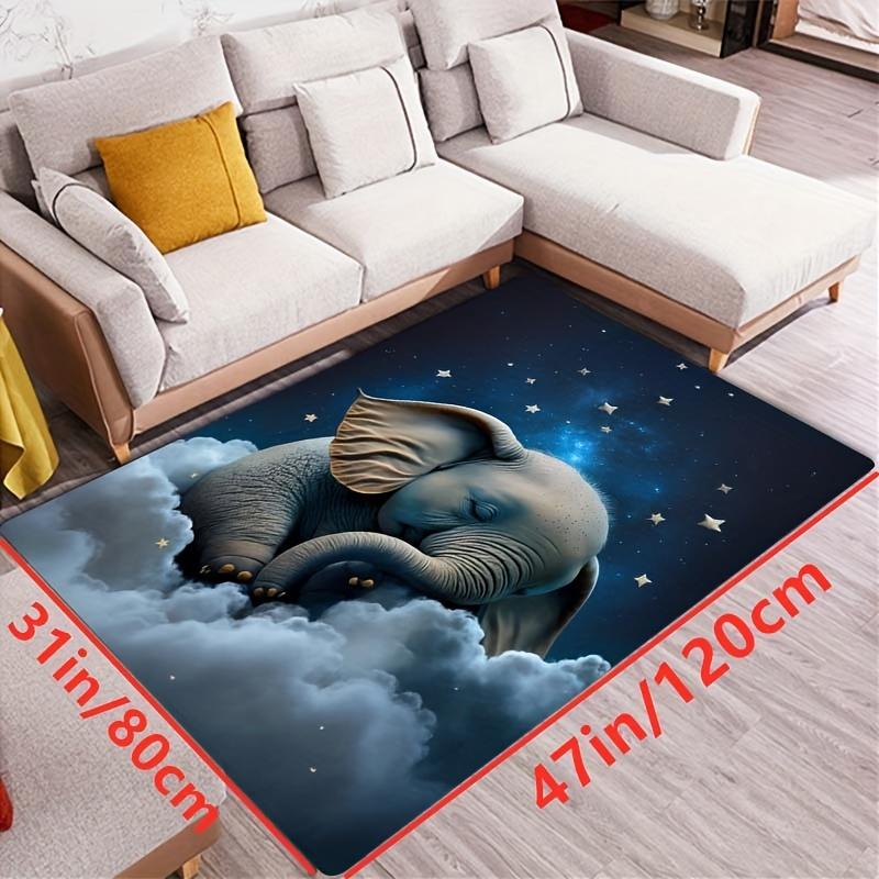 Dreamy Elephant Rug for Nursery | Starry Night Clouds Design | Soft Floor Mats for Baby Rooms Skid resistant carpet