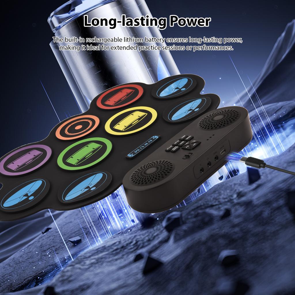 Electronic Drum Set Hand Roll Drum Set 9 Pads Supports DTX Gaming/BT Accompaniment with Dual