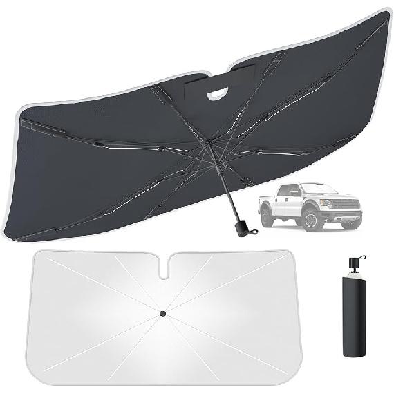Tecoom Зонт-тент для лобового стекла автомобиля 57"X32", Улучшенное двойное теплоотражающее покрытие, Универсальный козырек-тент для переднего окна автомобиля