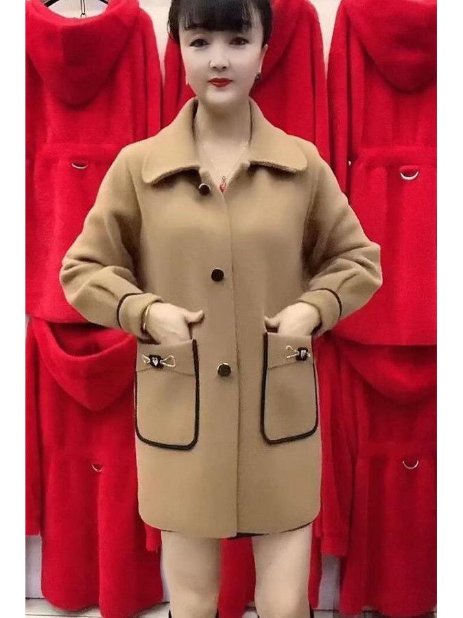 Mid-Length Stylish Imitation Cashmere Wool Coat for Mothers - Autumn/Winter [6602]