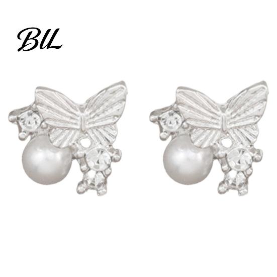 Delicate Butterfly Wing Earrings 1 Pair Stud for Women, Sparkly Rhinestone Faux Pearl Light Luxury Earrings, Glitter Cubic Zirconia Jewelry