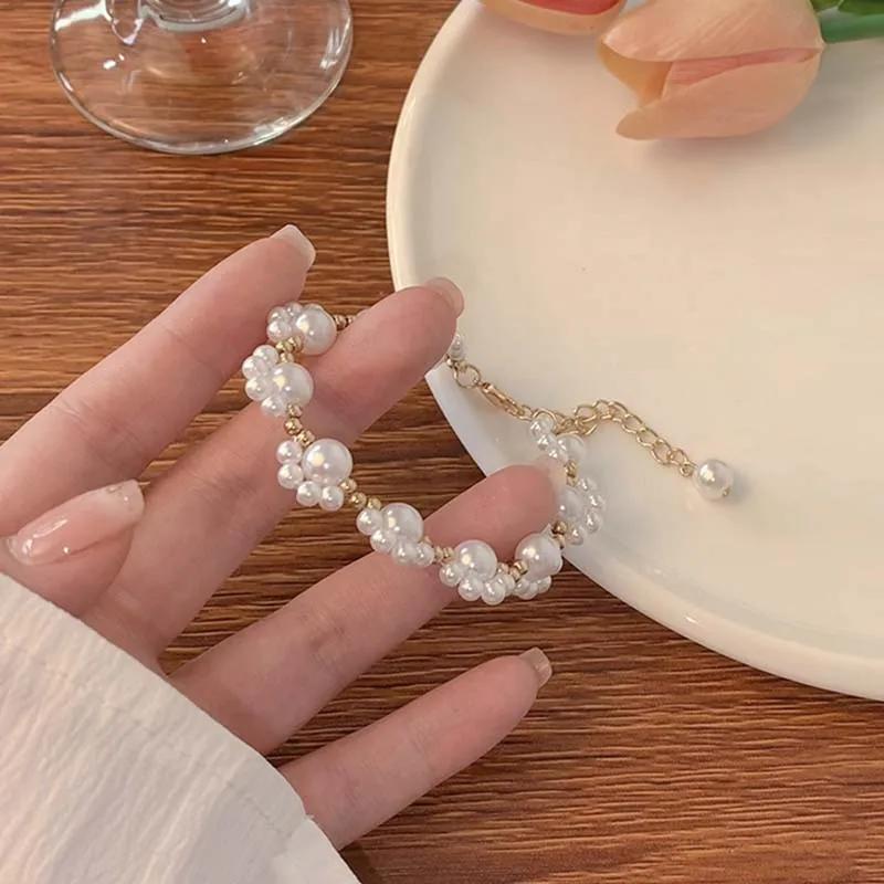 Elegant Cat Claw Pearl Bracelet for Women Zircon Splice Flower Minimalism Bilayer Temperament Accessories Fashion Jewelry Gifts