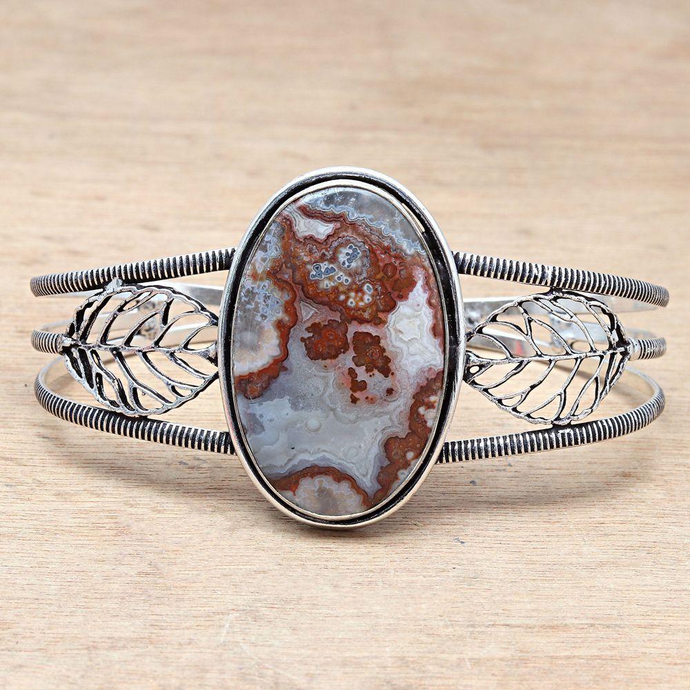 Design Jasper Gemstone Handmade Silver Jewelry Cuff Bracelets 7''Adjustable