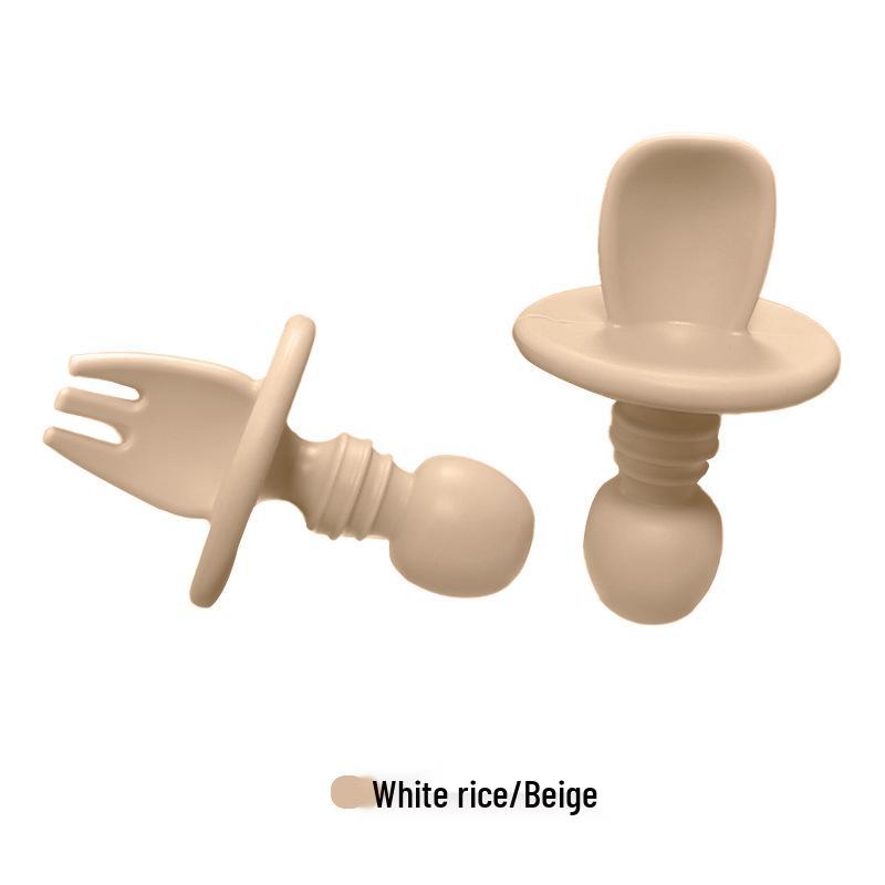 Детский набор вилки и ложки из пищевого силикона - Мягкая короткая вилка и ложка для прикорма и обучения