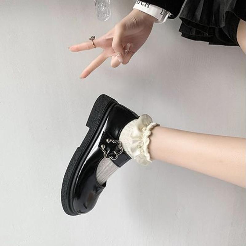 Women's Shoes Round Toe Japanese Style Lolita Female Footwear Off White Gothic Loafers Cute Mary Jane Kawaii With Stylish