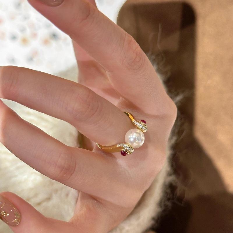 Классические винтажные рубиновые классические белые жемчужные кольца для женщин легкое роскошное очарование модное инкрустированное бриллиантовое кольцо свадебные украшения