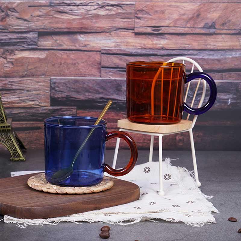 BORREY модная термостойкая стеклянная кофейная кружка янтарная чашка для молока офисная чашка для пары 250 мл цветное стекло с ручкой чашки посуда для напитков
