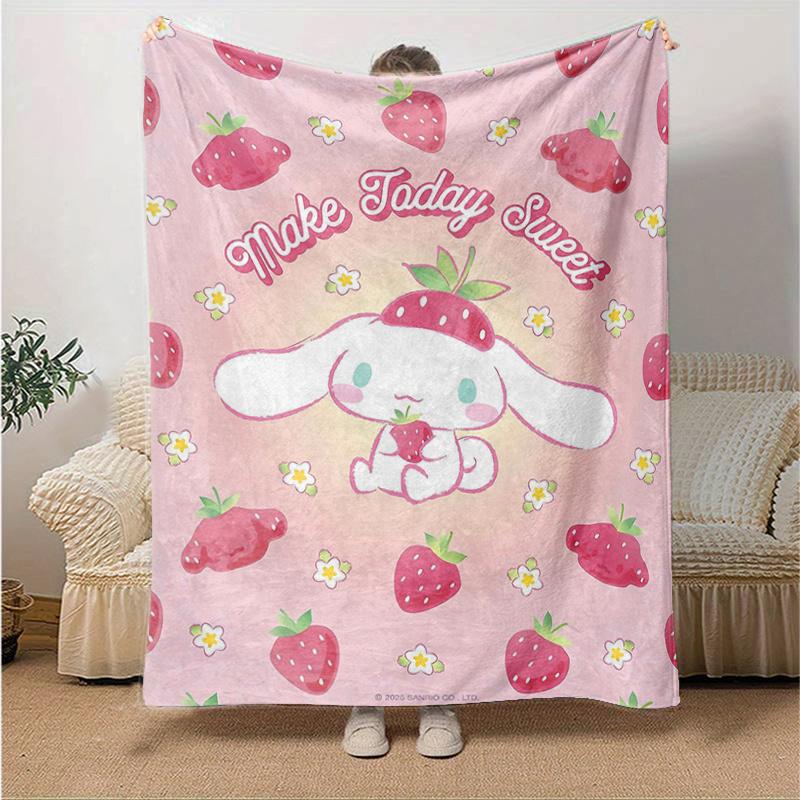 1pc Cute Strawberry Cinnamoroll Cartoon Blanket, Seasonal Home Decor Gift, Living Room, Travel, Camping, Car Blankets, Beach, Office Naps, Perfect for