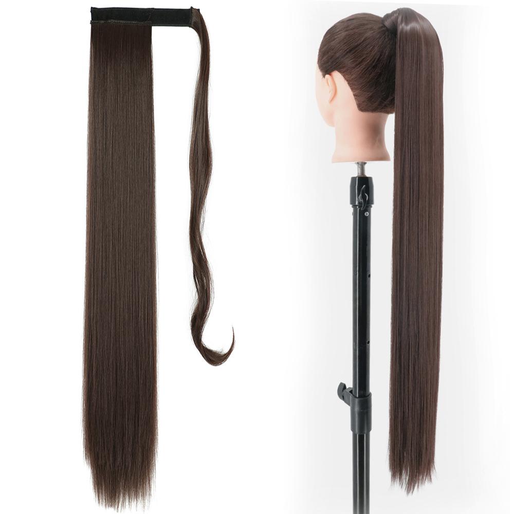 MISS WIG Synthetic Long Straight Hair Extension Wrap Around Clip In Heat Resistant Fiber Ponytail Natural Pony Tail for Women