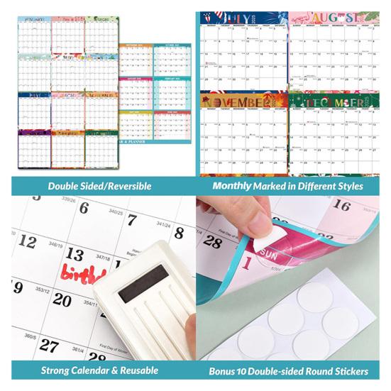 Большой настенный календарь 2025 года, двухсторонний, стираемый влажным и сухим способом, ежегодный планировщик, ламинированное расписание с маркером, клей для домашнего офиса, класса