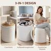 Sherpa Storage Ottoman with Reversible Lid, Round Seat Stool for Living Room & Bedroom, White