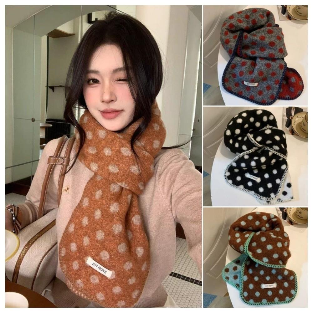 Korean Style Polka Dot Scarf Keep Warm Winter Neck Scarf Vintage Double-Sided Scarf Winter