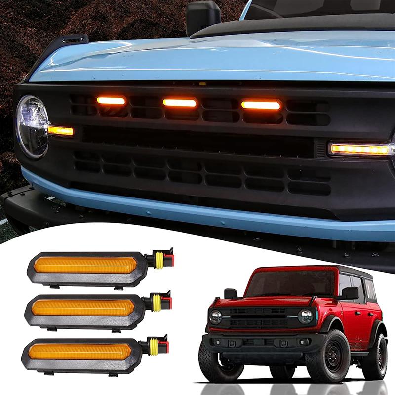 3 шт. Передние светодиодные решетчатые фонари для Ford Bronco Запчасти 2025 2025 2025 2/4-дверный комплект янтарных решетчатых ламп