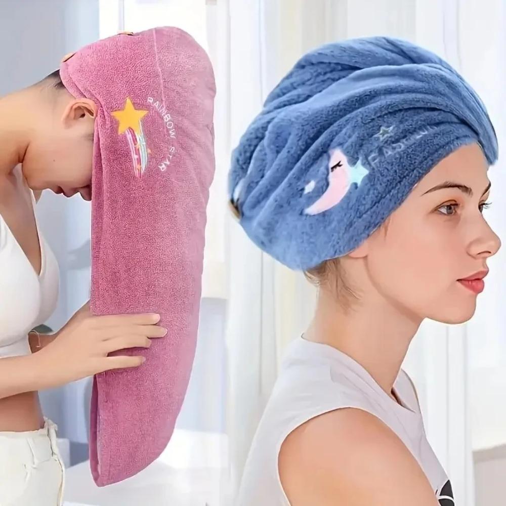 Soft Bathroom Women Head Towels Embroidery Style Hair Dry Wrap Bonnets  Birthday Gift