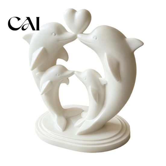 Warm Atmosphere Home Decorations 3D Printed Dolphin Family of Four Ornament with Heart Design, Minimalist Decorative Tabletop Accents for Office