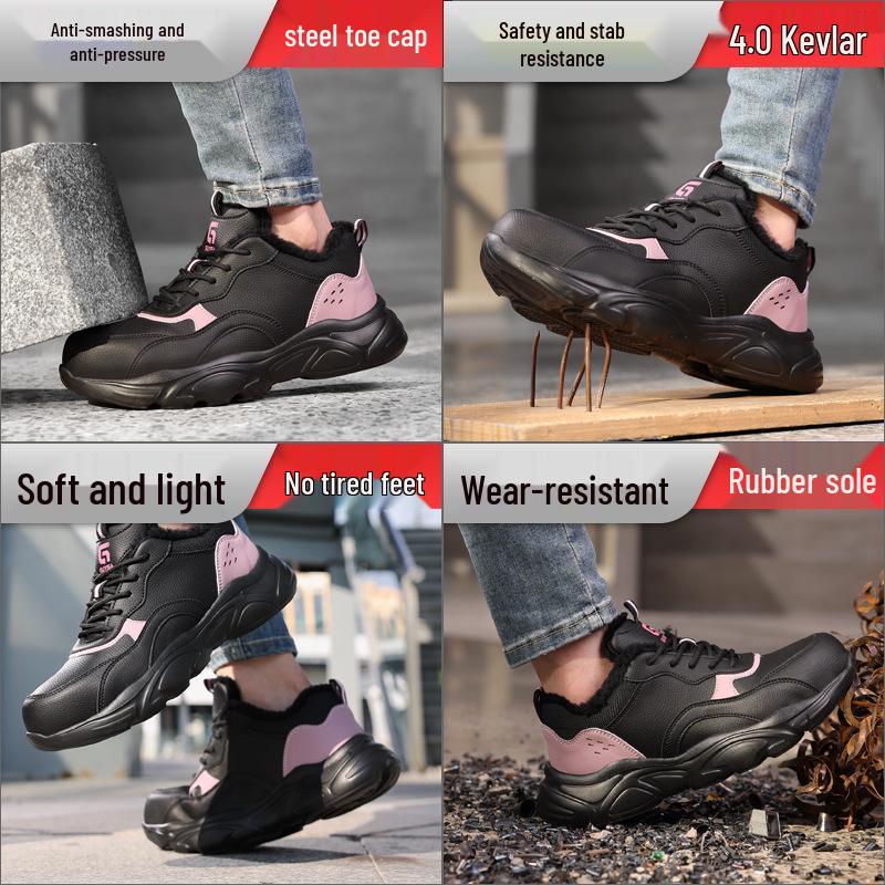 Women's Winter Work Boots: Anti-Smash, Anti-Puncture, Velvet-Lined, Wear-Resistant, Comfortable Safety Shoes for Construction Sites
