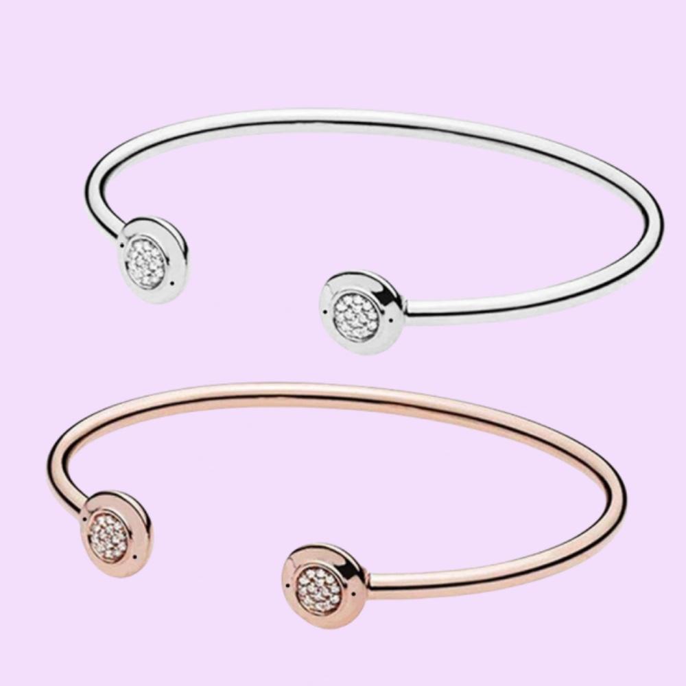 S925 стерлингового серебра Открытый браслет с белым цирконом для женщин День рождения Ювелирные изделия Подарки с тканевой сумкой