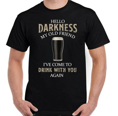 Guiness Hello Darkness My Old Friend Пиво Алкоголь Барбекю Футболка Удобная и Дышащая Мягкая Повседневная Носка Мужская Одежда Футболка