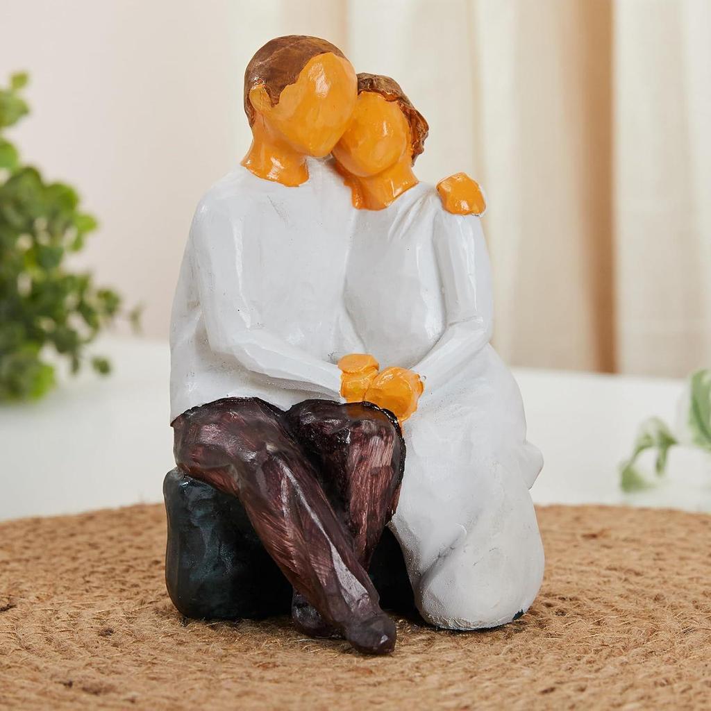Beautiful Hand Painted Medium Size Resin Sitting Romantic Couple (Pack of 1, Black & White)
