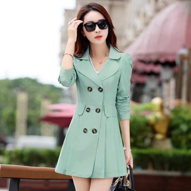 Autumn Women's Double Snap Women Slim Thin Large Yard Long Classic Windbreaker Coat Jacket Women's