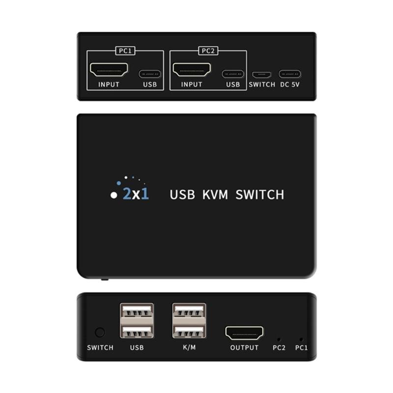 HDTV KVM Переключатель 2 входа 1 выход 4K 60 Гц Общий доступ к USB-клавиатуре и мыши Селектор-переключатель 4K 60 Гц Для ПК Ноутбука Офиса