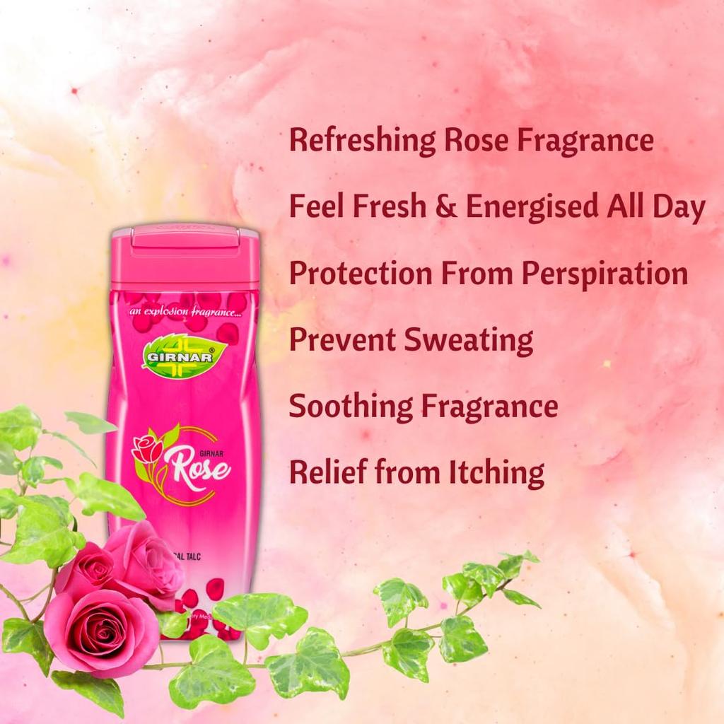 Травяной тальк с ароматом Розы (100 г), Rose Herbal Talc,  Girnar