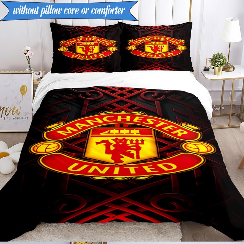 Manchester United Crest 3pcs Bedding,Including 1pc Duvet Cover And 2pcs Pillowcases Perfect for Christmas,Ideal for Bedroom, Dormitory