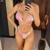 Сексуальный красочный бикини с лямкой на шее, женский купальник, женский купальник, комплект бикини из двух частей, купальный костюм для плавания