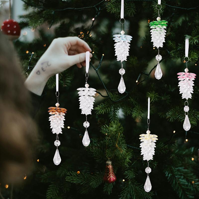 Набор акриловых елочных украшений в виде сосновых шишек Прозрачные украшения для рождественской елки Подвесные кулоны для праздничного домашнего декора