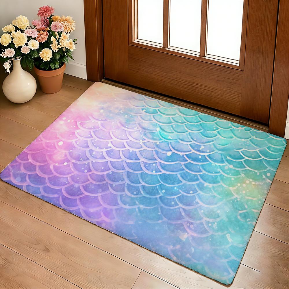 Fish Scales Pattern Floor Mat Cozy Flannel Soft Thick Non-Slip Mat For Living Room Bedroom Kitchen Decor Rugs