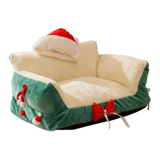Christmas Cat Bed Fluffy Pet Sofa Bed with Removable Washable Cover Cozy Plush Cat Sofa for Winter Holiday Indoor Cats Rest Play