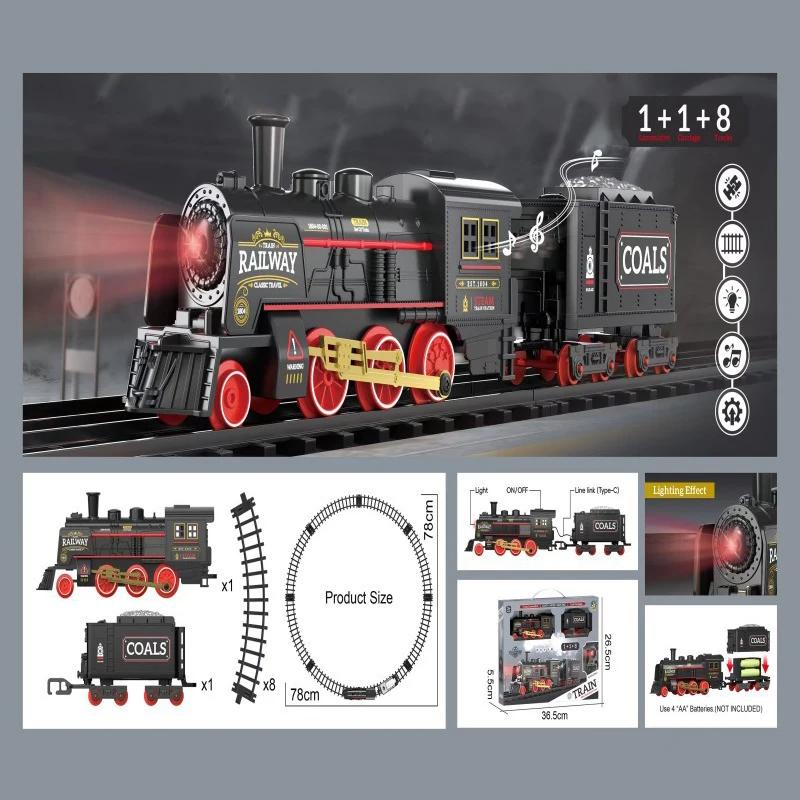 Рождественские подарки Электрическая железная дорога машинки игрушки Миниатюрный масштаб Машинки Ретро Паровоз Транспортные средства Машинки Игрушки Дети Мальчик дети