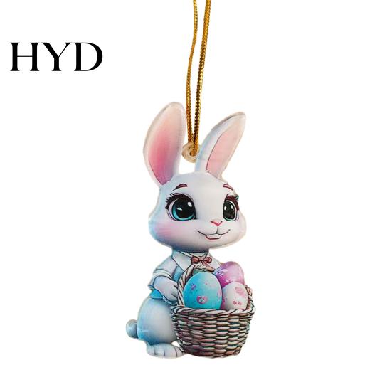 Festive Easter Accessory Bunny Ornament 2D Flat Acrylic Car Rearview Mirror Charm Cartoon Spring Holiday Egg Hanging Pendant for Home Office