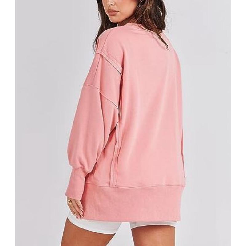 Women S Casual Loose Fit Round Neck Sweatshirt With Asymmetrical Hem And Side Slit