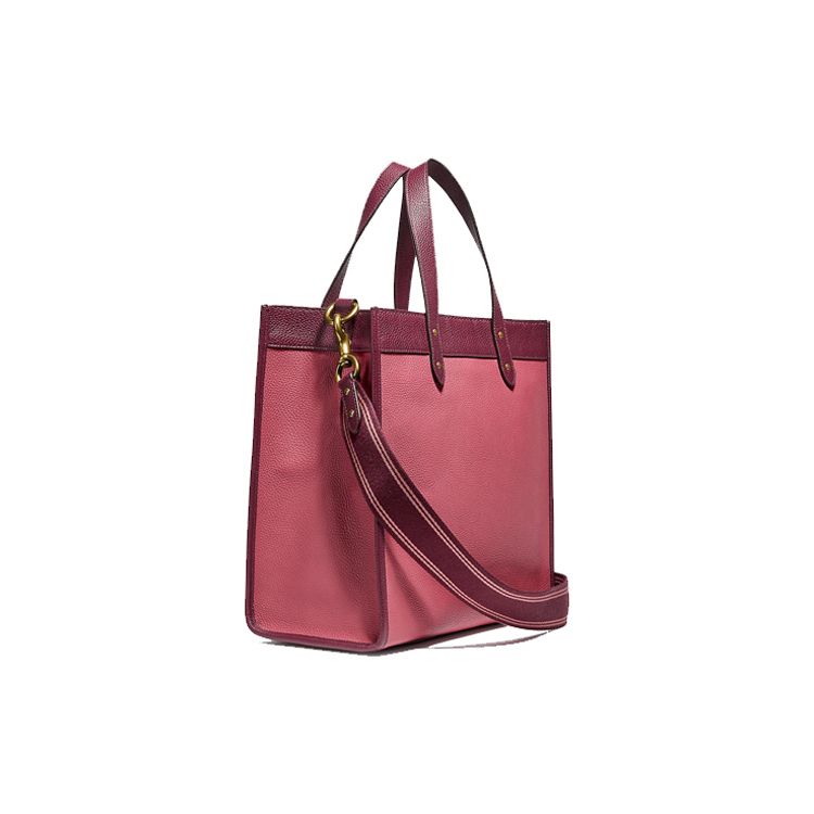 Coach Field 22 Vertical Badge Decorated Leather Tote Bag Women tote bags Strawberry Blush-Red C3461-B4AFF