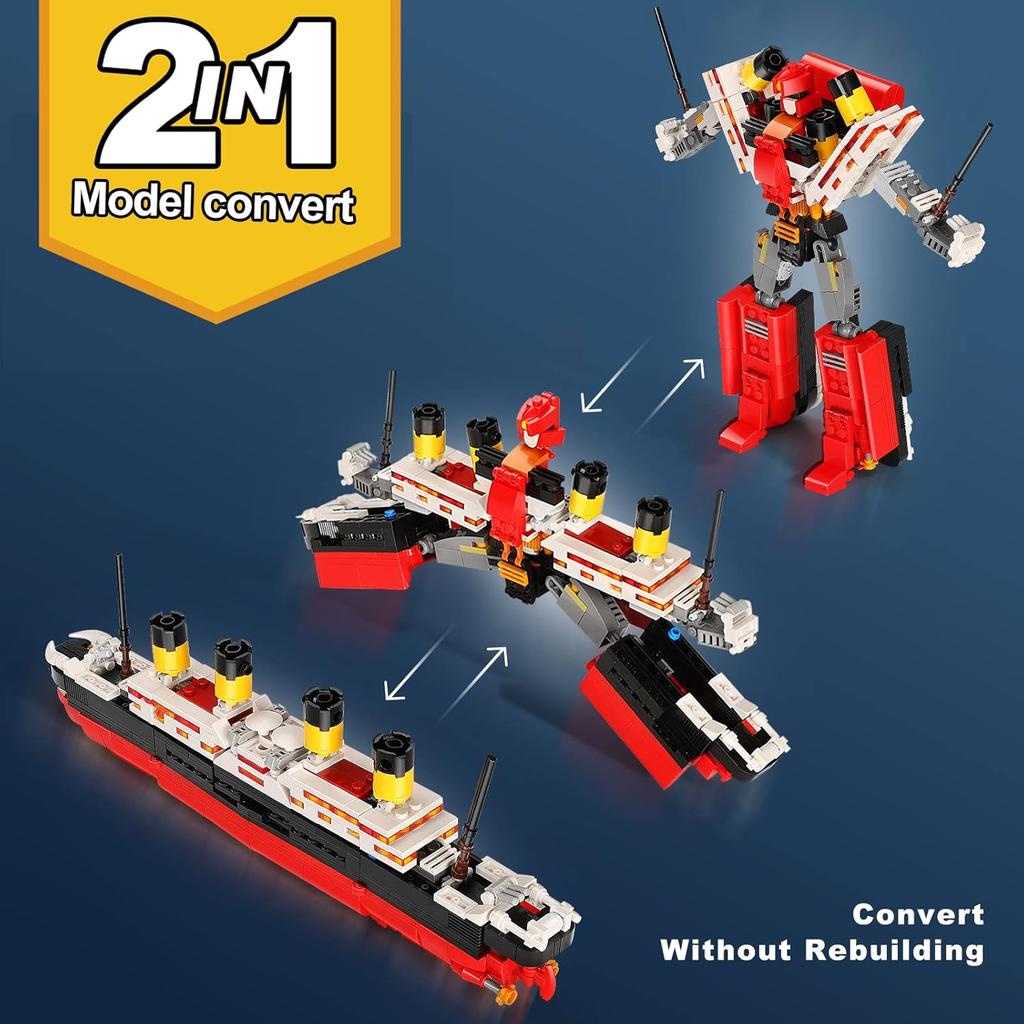 JOJO&Peach Titanic Stem Toys, 2 in 1 Titanic Model & Transform Robot Building Kit, Collectible Display Model Set, Stem Projects Toys Gifts for Kids