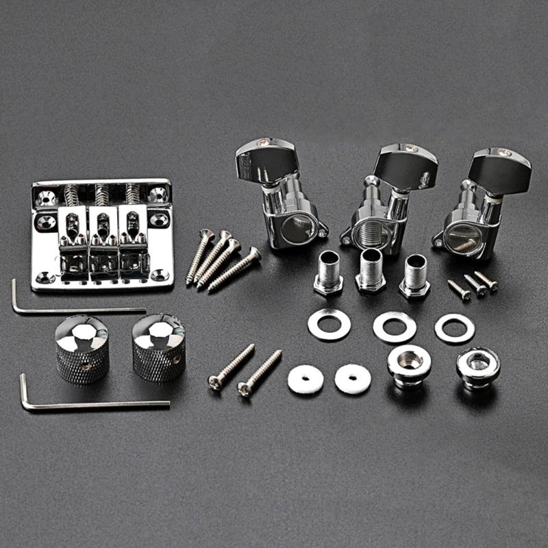 Electric Box Guitar Bridge Replacement Parts For 3 String Setup Tuning Pegs Locking Screws And Control Knob Assembly