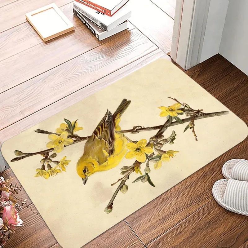 Vintage Hummingbird Printing Non Slip Small Rug Waterproof Easy To Clean Floor Mat for Indoor Outdoor Use Durable Home Decorate