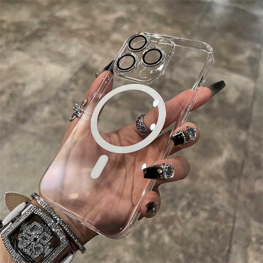 Оригинальный прозрачный чехол для беспроводной зарядки Magsafe с магнитным покрытием для iPhone 15 14 13 12 16 Pro Max Plus, жесткий акриловый чехол