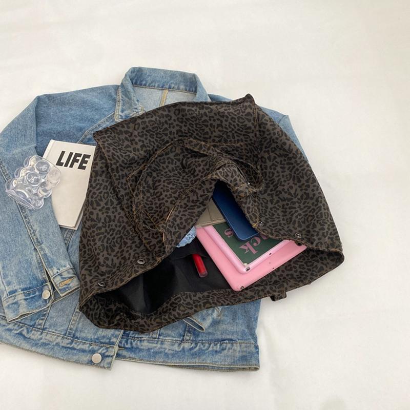 Сумка-тоут с леопардовым узором, винтажная холщовая сумка на плечо, модная большая вместительная сумка для школы, работы, шопинга