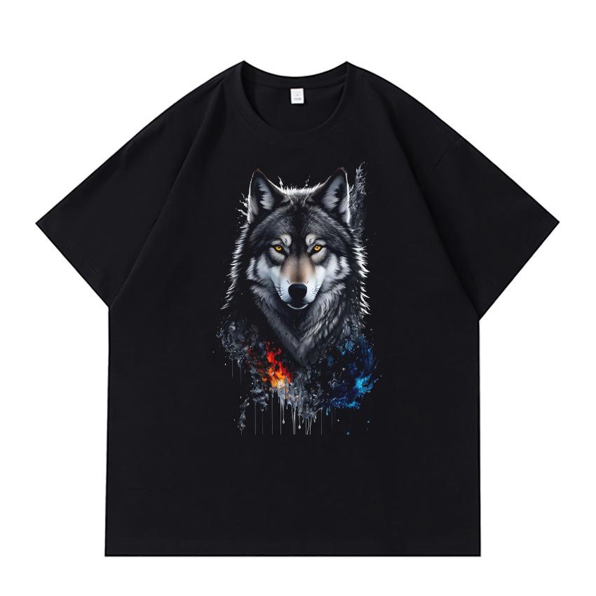DTG Print Hungry Wolf Series Printed Men's and Women's T-shirts Summer Leisure Versatile High Street Fashion Brand Loose Men's and Women's Tops