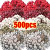 500/20pcs Mini Artificial Frosted Berry Christmas Double Head Holly Berries Fake Flowers Bouquets DIY Wreath Xmas Party Decor