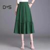 Женская юбка миди, эластичная юбка А-силуэта с высокой талией, длинная юбка с карманами, однотонная тонкая юбка, утягивающая юбка